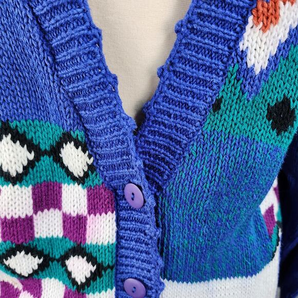 Vtg Cynthia J Sweater Women 1X 80-90s Granny Cardigan Knit Patchwork Cottagecore - Picture 4 of 13
